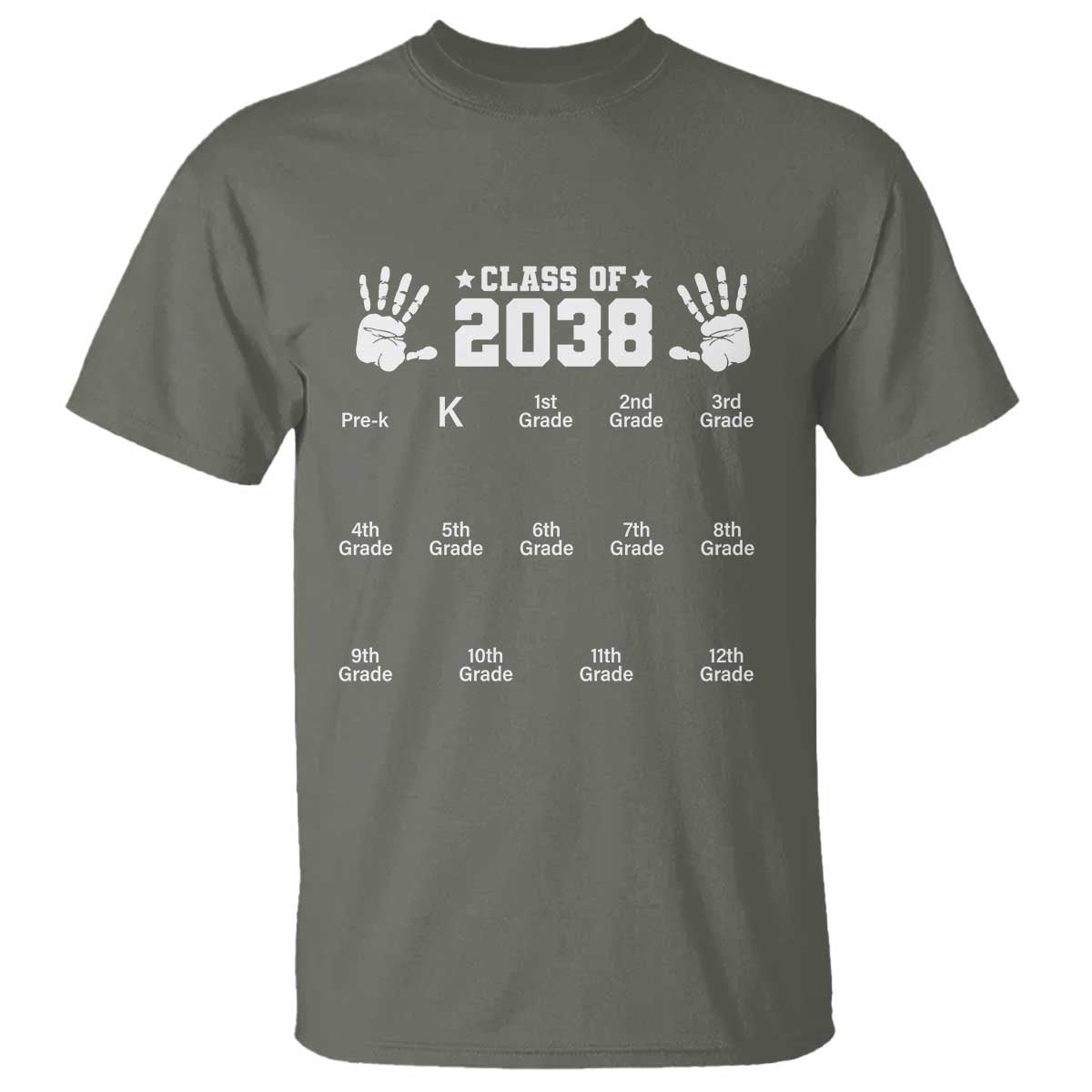 Class of 2038 Grow With Me T Shirt Handprint Pre-K to 12th Grade Graduation - Wonder Print Shop