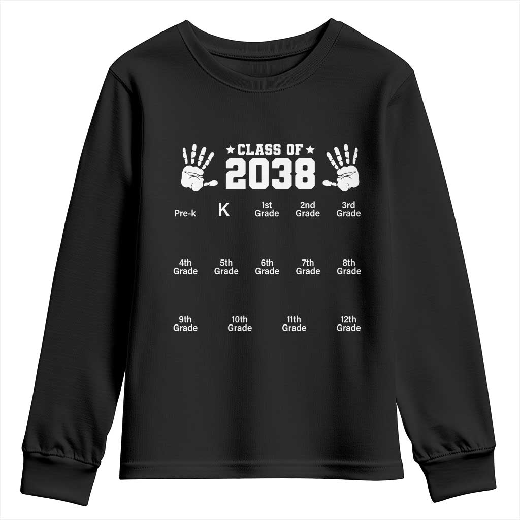 Class of 2038 Grow With Me Youth Sweatshirt Handprint Pre-K to 12th Grade Graduation - Wonder Print Shop