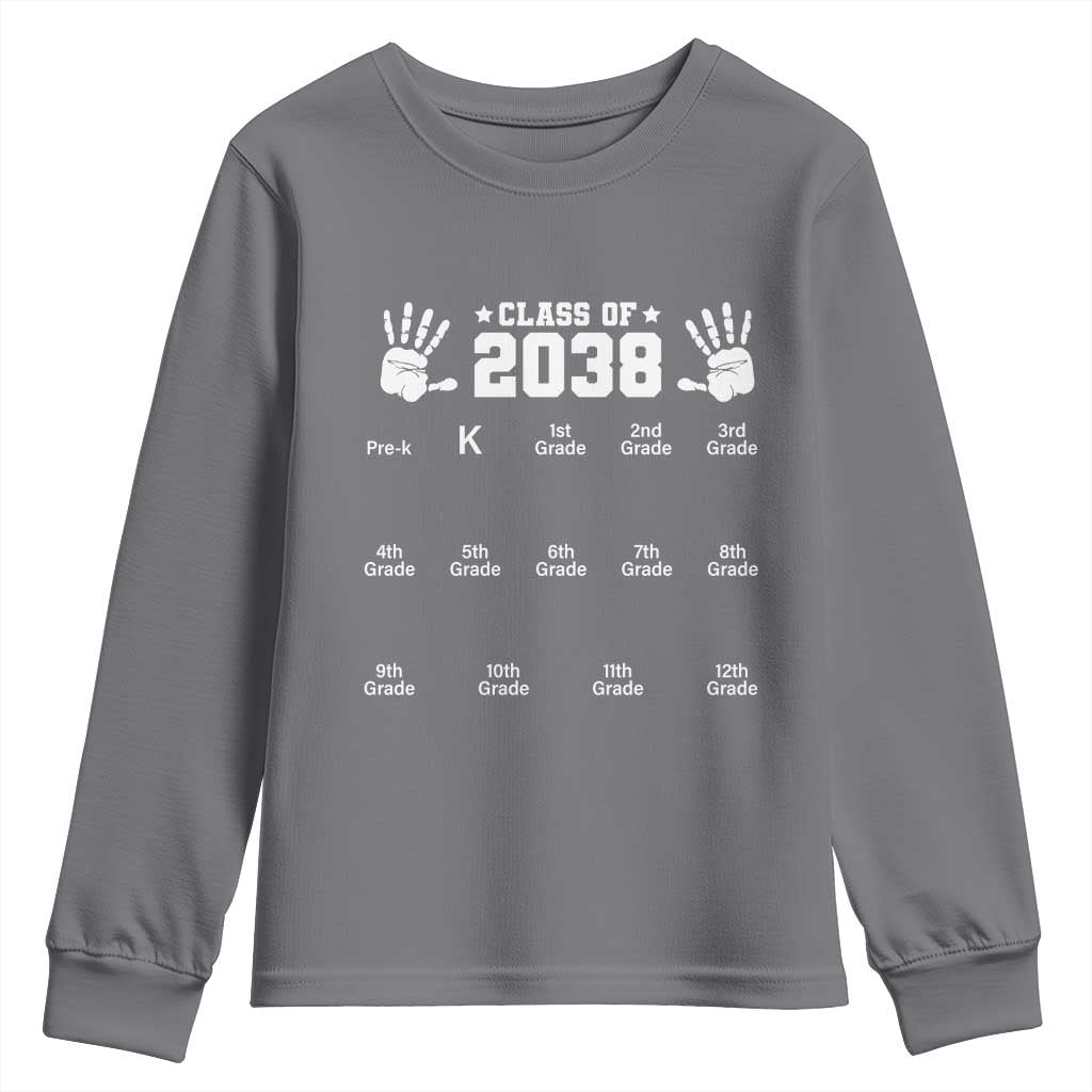 Class of 2038 Grow With Me Youth Sweatshirt Handprint Pre-K to 12th Grade Graduation - Wonder Print Shop