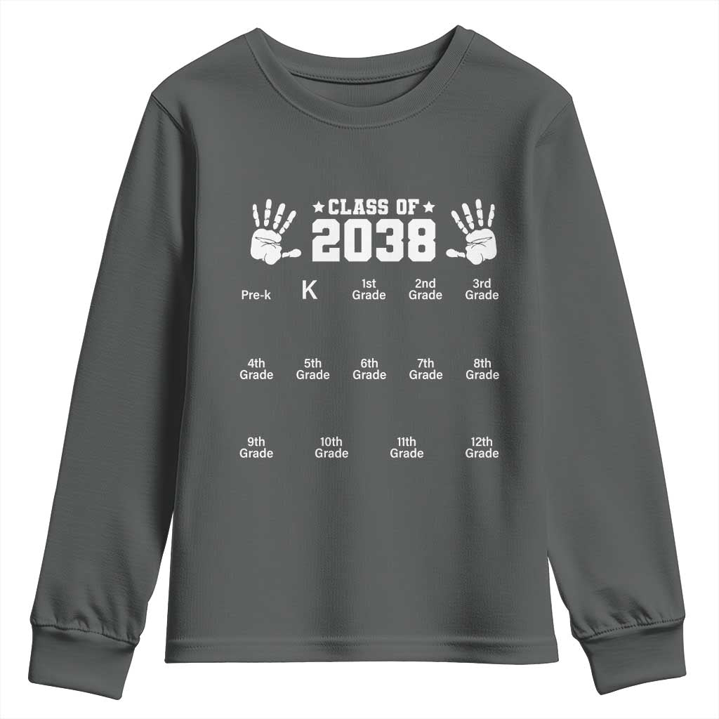 Class of 2038 Grow With Me Youth Sweatshirt Handprint Pre-K to 12th Grade Graduation - Wonder Print Shop