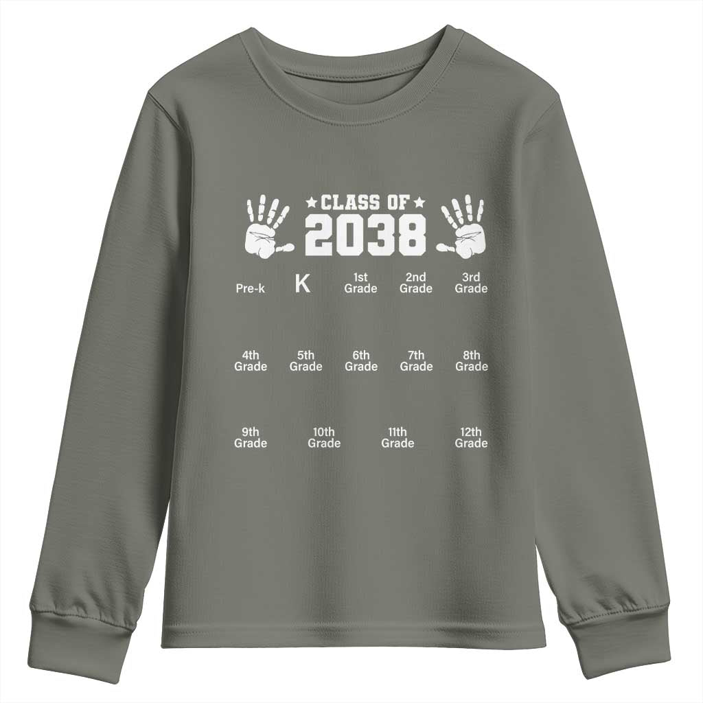 Class of 2038 Grow With Me Youth Sweatshirt Handprint Pre-K to 12th Grade Graduation - Wonder Print Shop