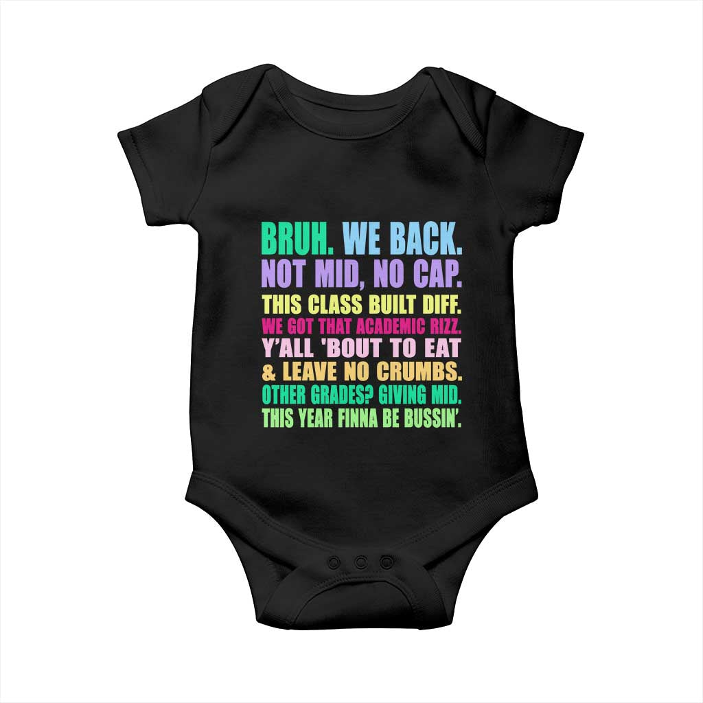 Funny Bruh We Back To School Baby Onesie Gen A Slang Happy First Day Of School - Wonder Print Shop