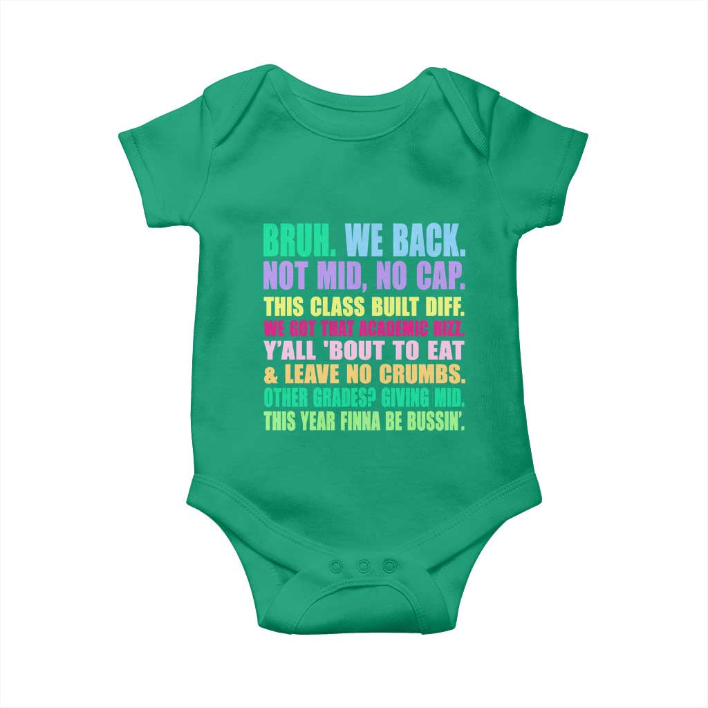 Funny Bruh We Back To School Baby Onesie Gen A Slang Happy First Day Of School - Wonder Print Shop