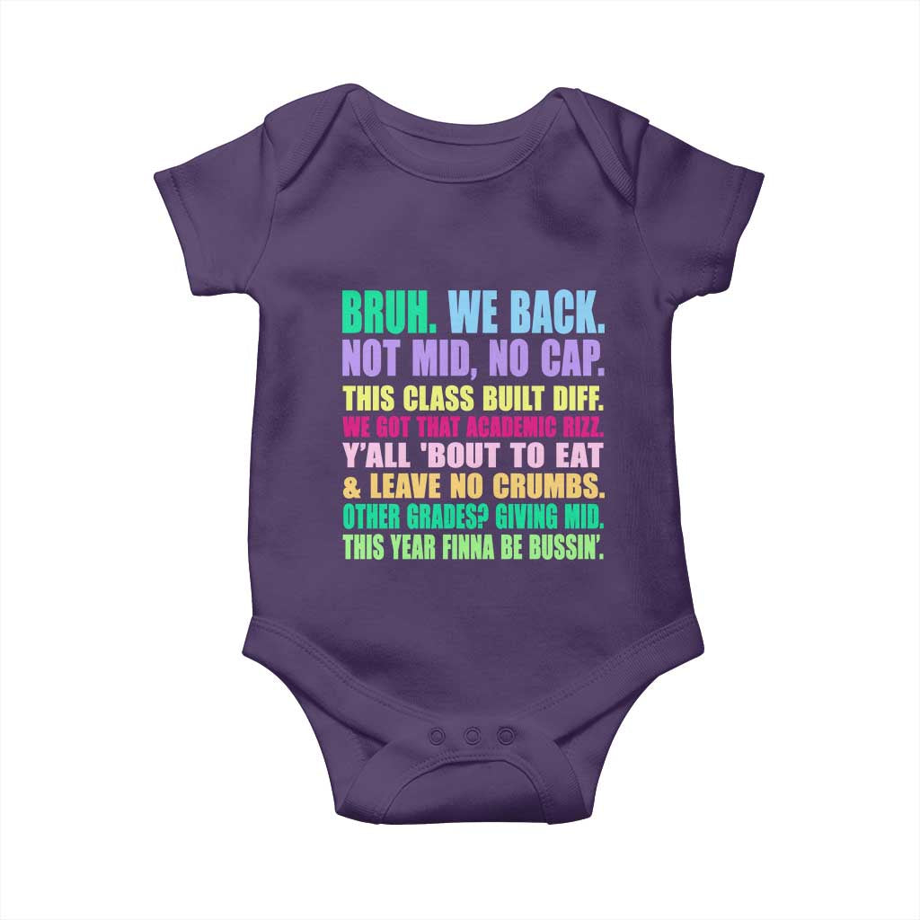 Funny Bruh We Back To School Baby Onesie Gen A Slang Happy First Day Of School - Wonder Print Shop