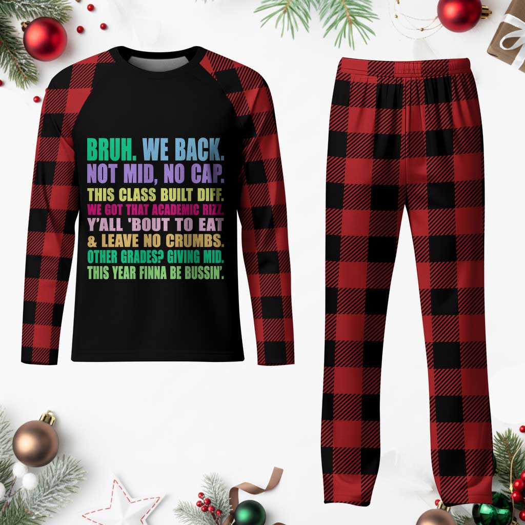 Funny Bruh We Back To School Plaid Pajama Set Gen A Slang Happy First Day Of School - Wonder Print Shop