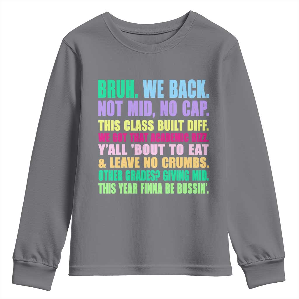 Funny Bruh We Back To School Youth Sweatshirt Gen A Slang Happy First Day Of School - Wonder Print Shop