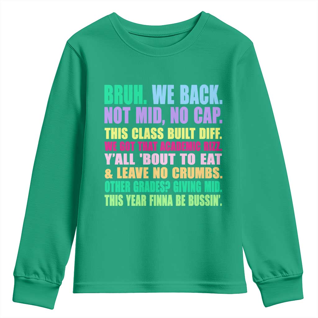 Funny Bruh We Back To School Youth Sweatshirt Gen A Slang Happy First Day Of School - Wonder Print Shop