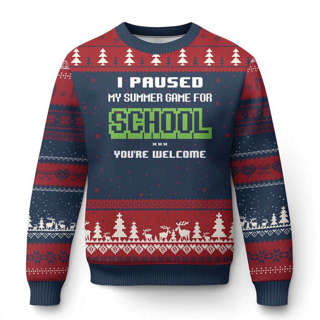 Funny Bruh Back To School Ugly Christmas Sweater Here We Go Again Happy First Day Of School - Wonder Print Shop