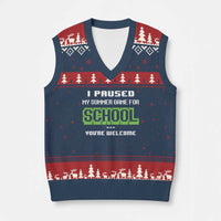 Funny Bruh Back To School V-Neck Knit Sweater Vest Here We Go Again Happy First Day Of School - Wonder Print Shop