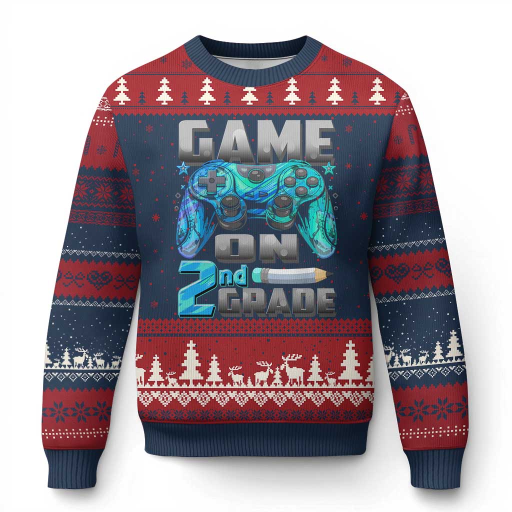 Back to School 2nd Grade Gamer Ugly Christmas Sweater Boys Kids Back To School First Day - Wonder Print Shop