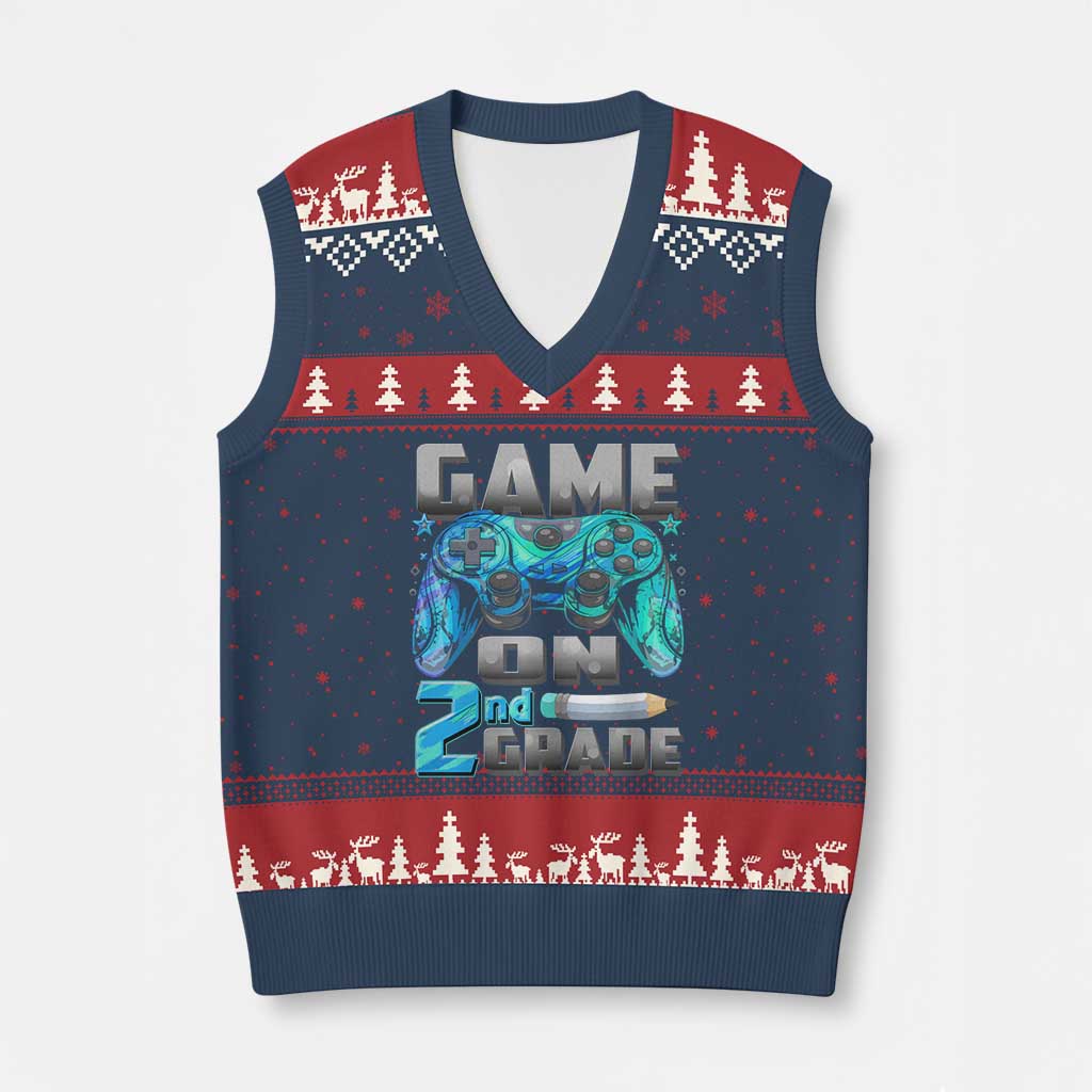 Back to School 2nd Grade Gamer V-Neck Knit Sweater Vest Boys Kids Back To School First Day - Wonder Print Shop