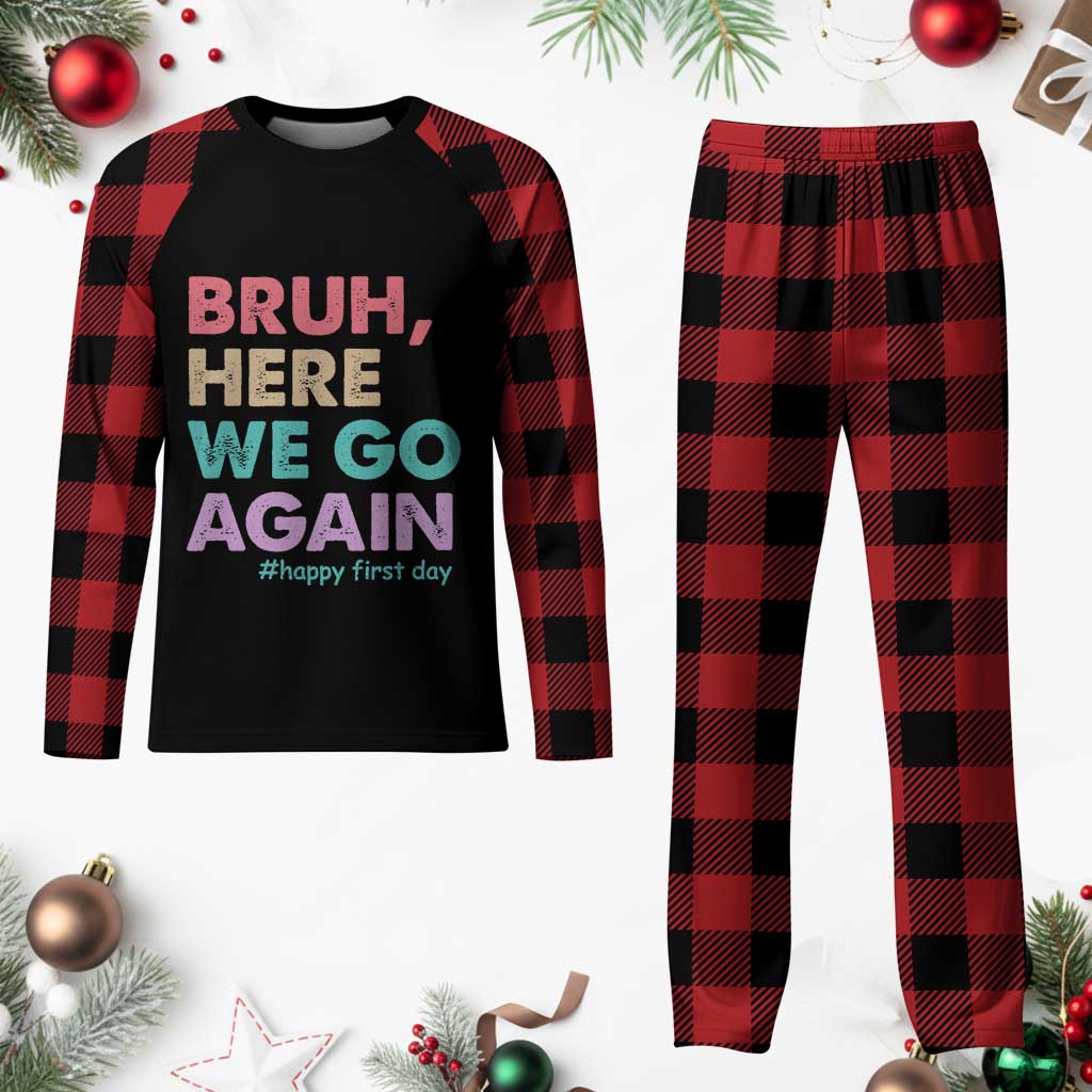 Here We Go Again Plaid Pajama Set Funny Back To School Teacher Gen A Slang - Wonder Print Shop