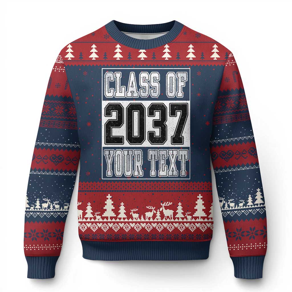 Personalized Class of 2037 Ugly Christmas Sweater Custom Name Grow With Me To Graduation - Wonder Print Shop