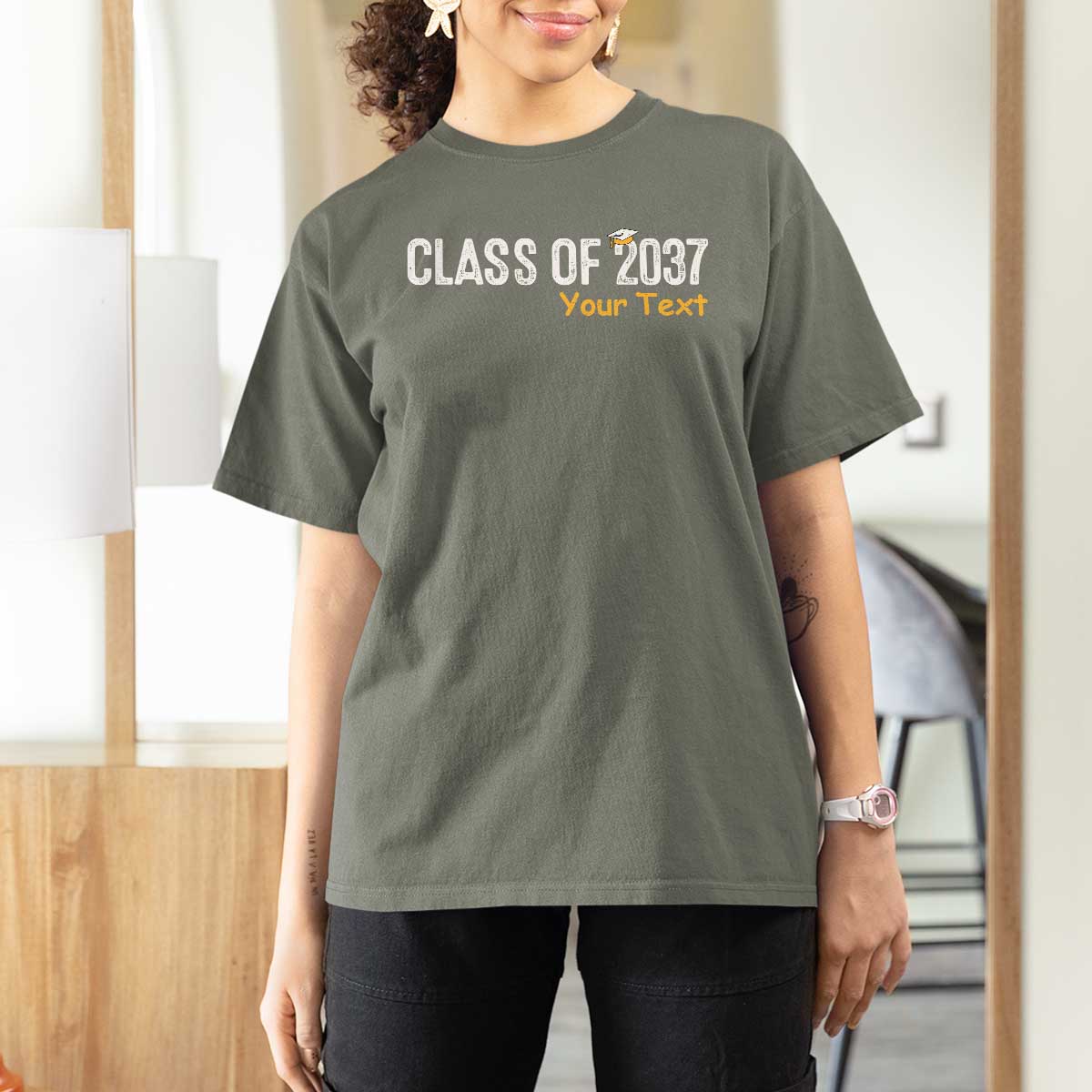 Personalized Class of 2037 T Shirt For Women Custom Name Grow With Me Graduation - Wonder Print Shop