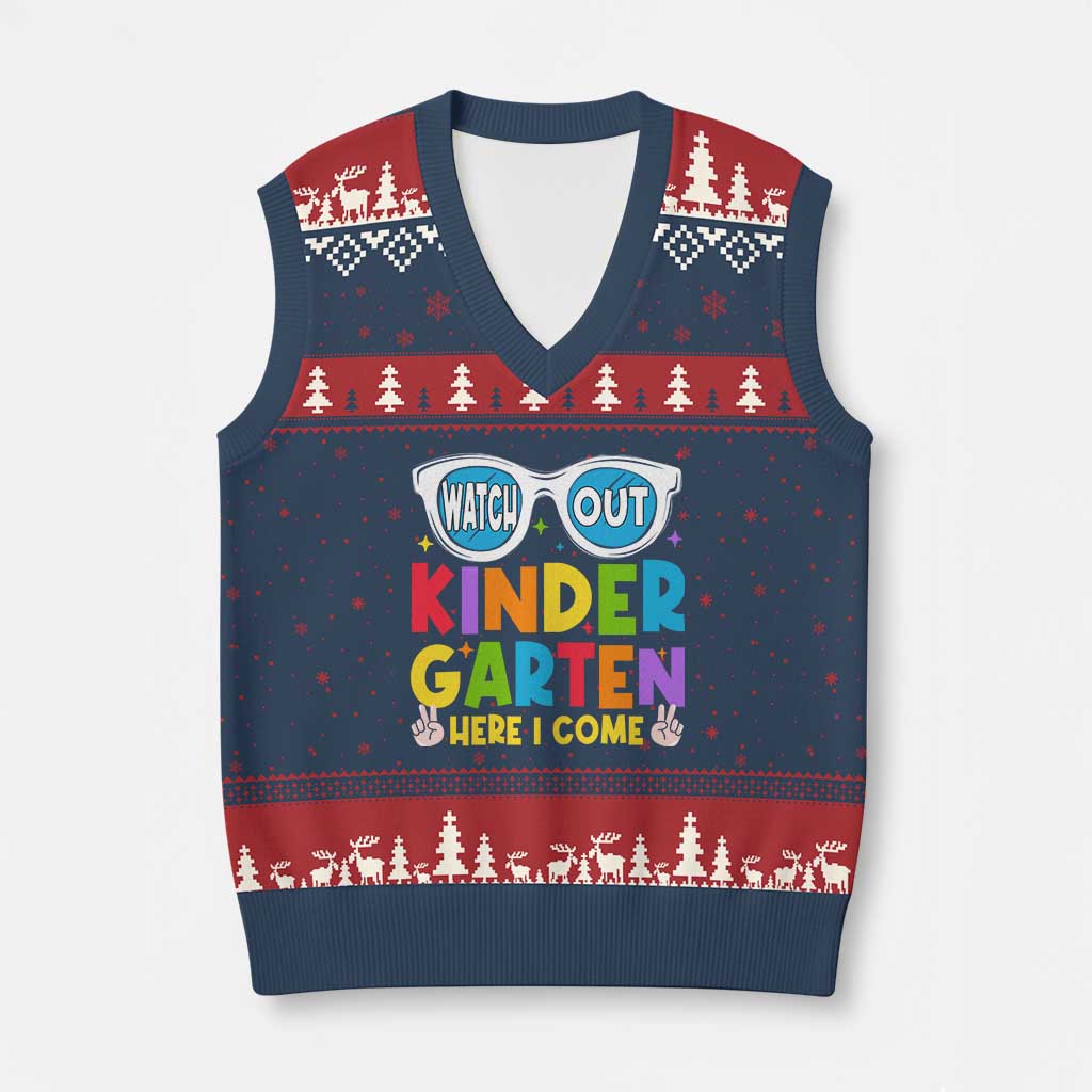 Back to School Kinder V-Neck Knit Sweater Vest Funny Kindergarten Teacher Team - Wonder Print Shop