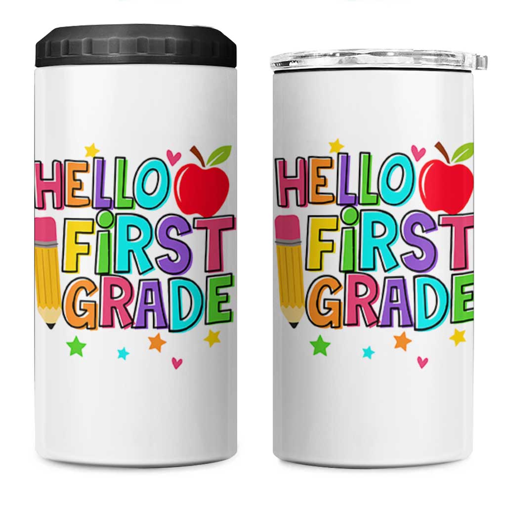 Hello First Grade Teacher 4 in 1 Can Cooler Tumbler Back To School 1st Grade Team - Wonder Print Shop