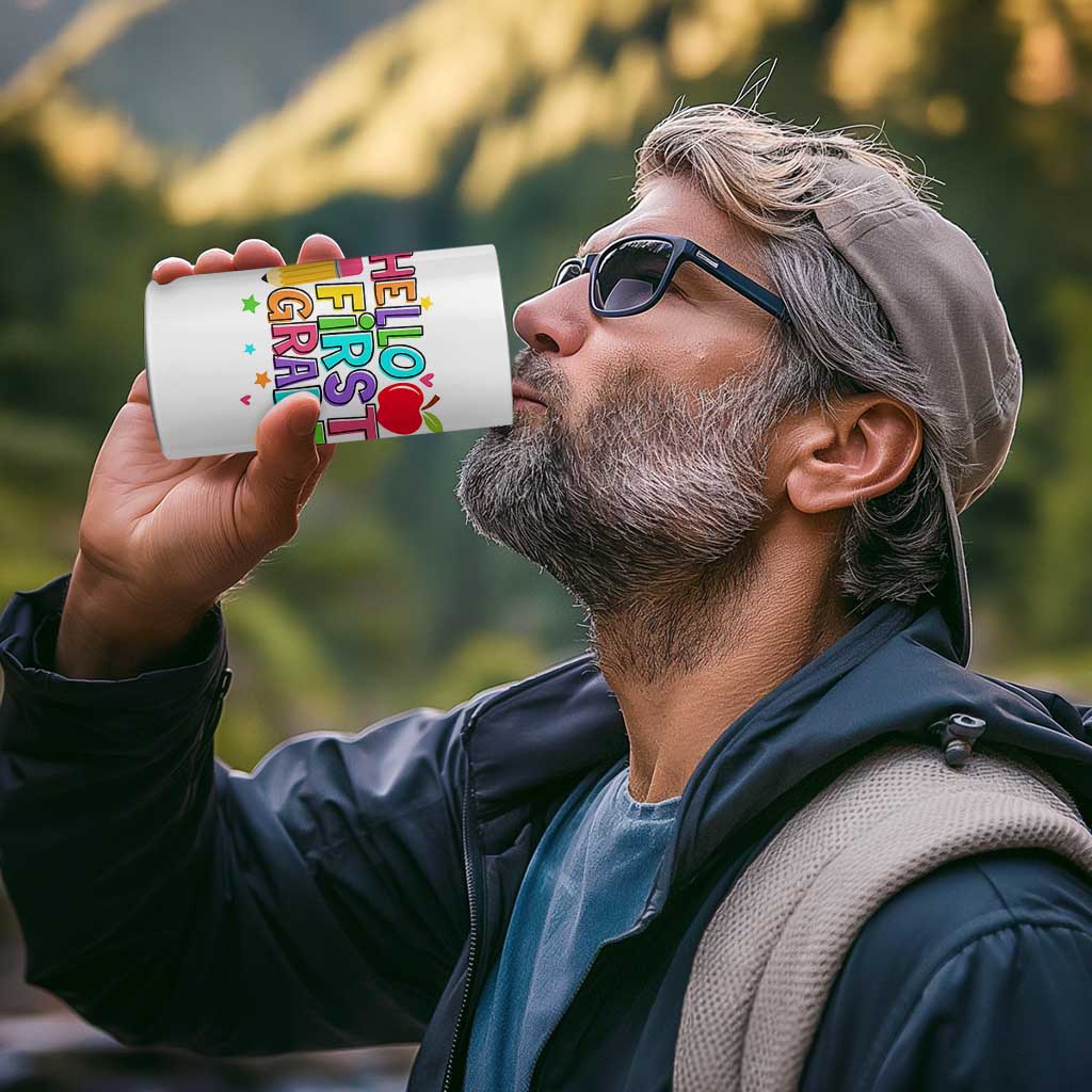 Hello First Grade Teacher 4 in 1 Can Cooler Tumbler Back To School 1st Grade Team - Wonder Print Shop