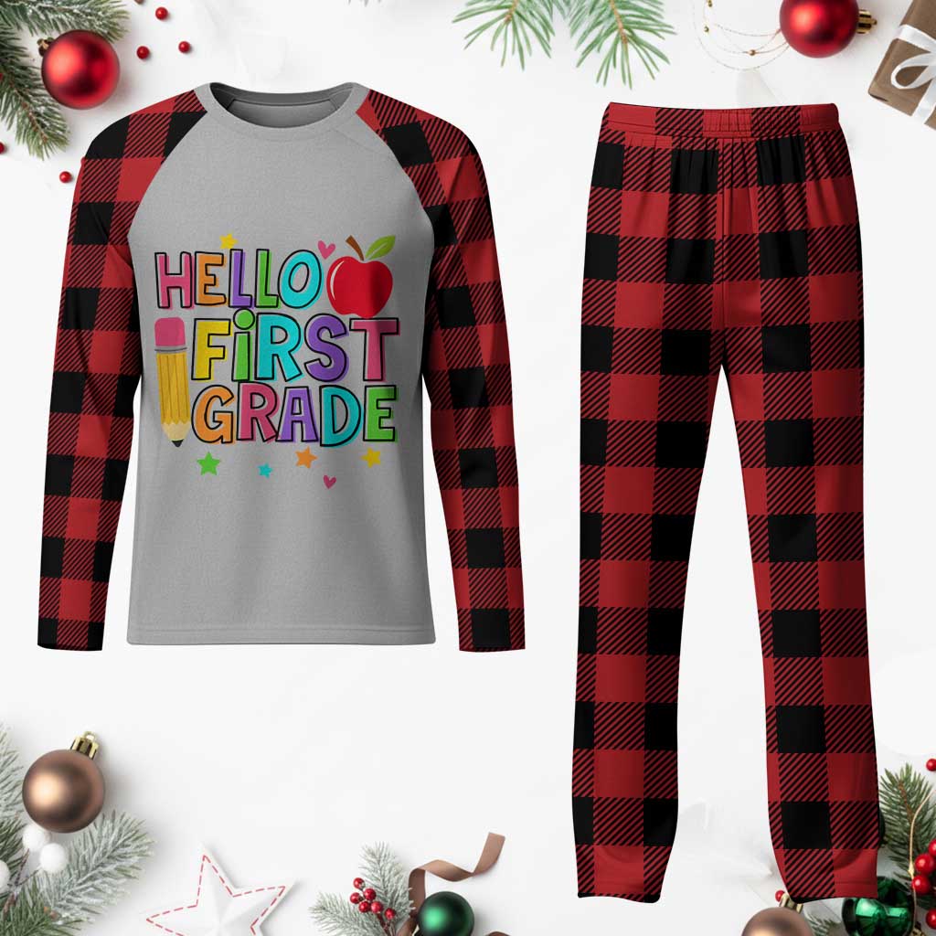 Hello First Grade Teacher Plaid Pajama Set Back To School 1st Grade Team - Wonder Print Shop