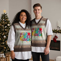 Hello First Grade Teacher V-Neck Knit Sweater Vest Back To School 1st Grade Team - Wonder Print Shop