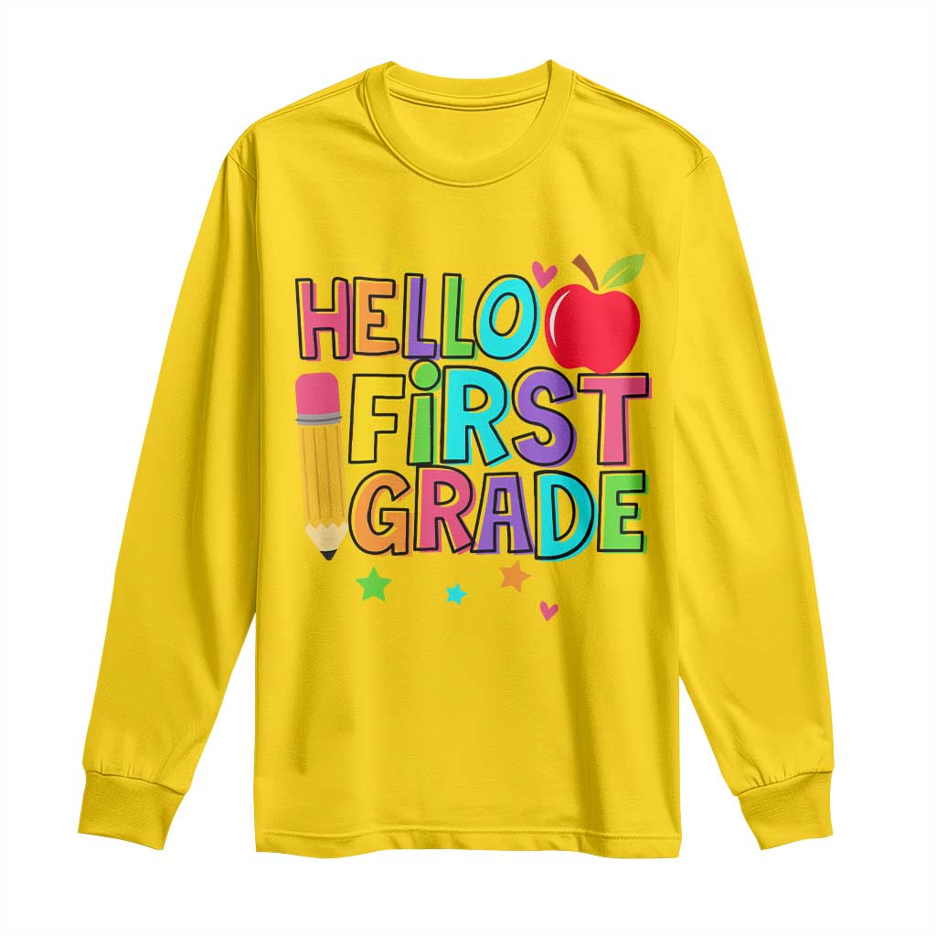 Hello First Grade Teacher Long Sleeve Shirt Back To School 1st Grade Team - Wonder Print Shop