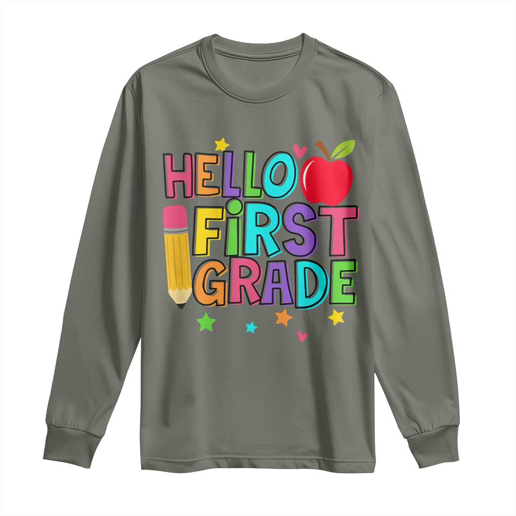 Hello First Grade Teacher Long Sleeve Shirt Back To School 1st Grade Team - Wonder Print Shop