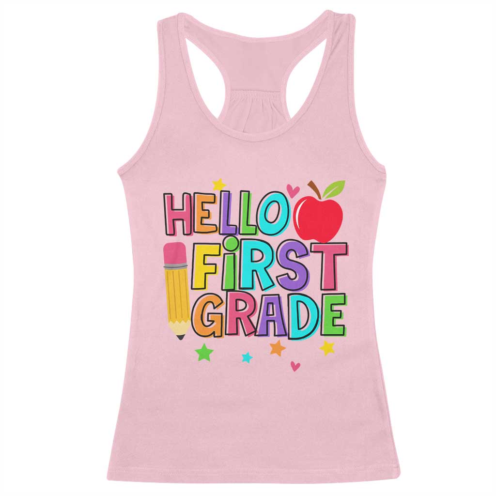 Hello First Grade Teacher Racerback Tank Top Back To School 1st Grade Team - Wonder Print Shop