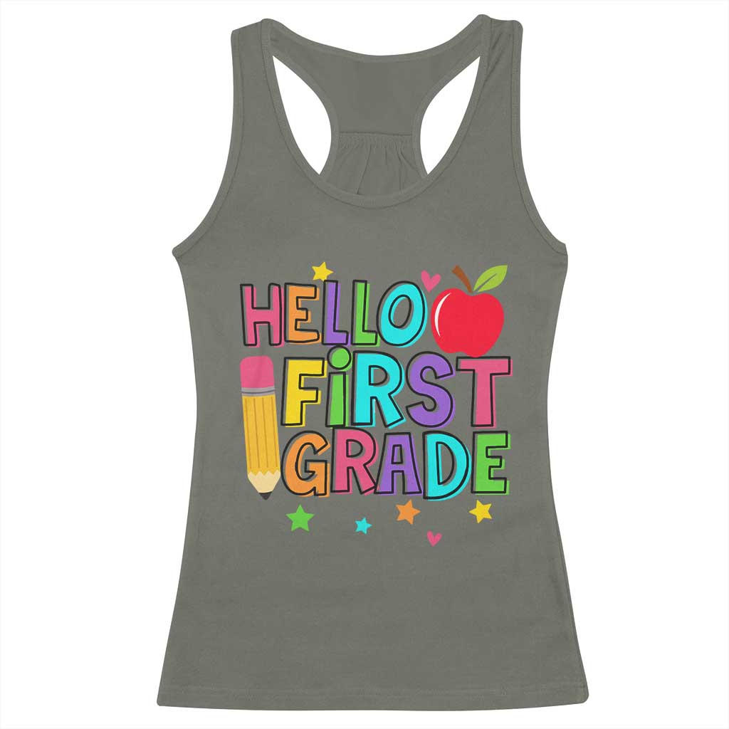 Hello First Grade Teacher Racerback Tank Top Back To School 1st Grade Team - Wonder Print Shop