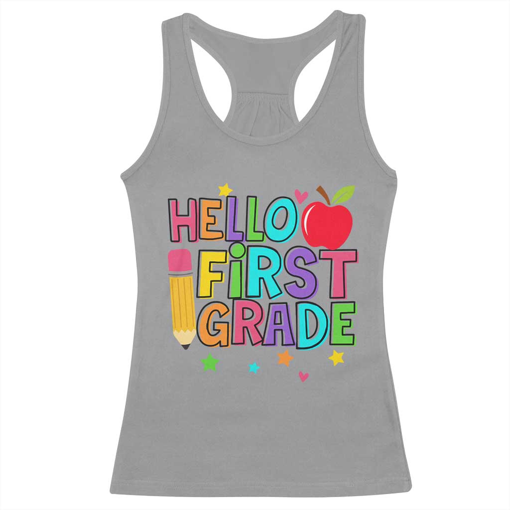 Hello First Grade Teacher Racerback Tank Top Back To School 1st Grade Team - Wonder Print Shop