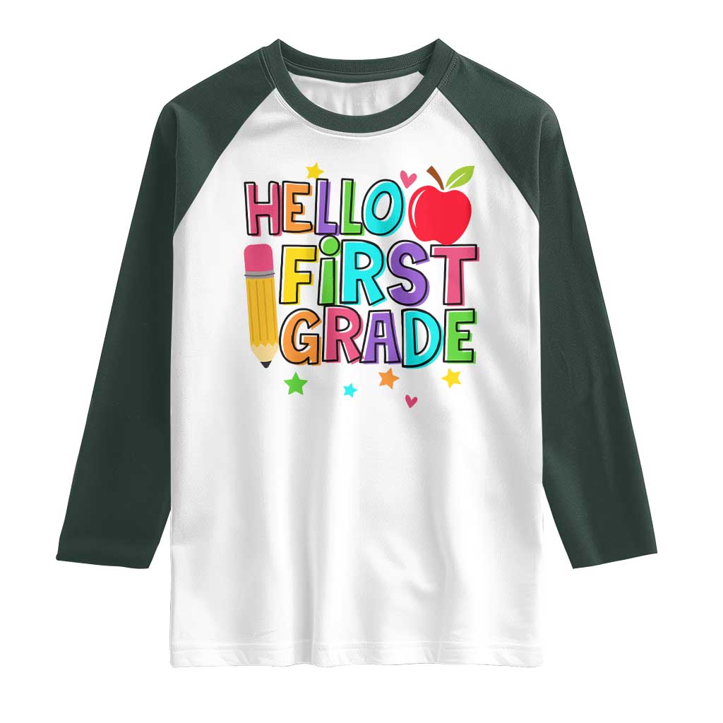 Hello First Grade Teacher Raglan Shirt Back To School 1st Grade Team - Wonder Print Shop