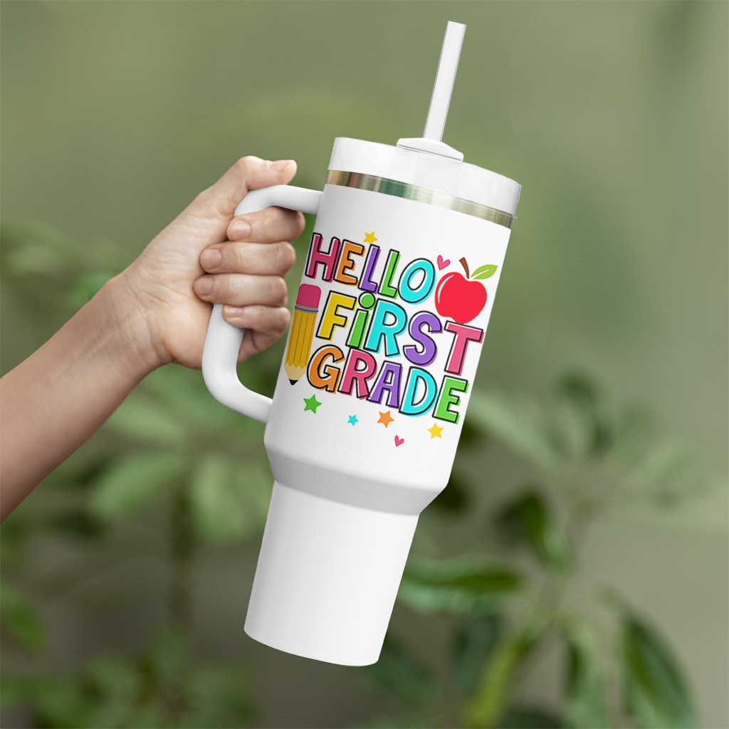 Hello First Grade Teacher Tumbler With Handle Back To School 1st Grade Team - Wonder Print Shop