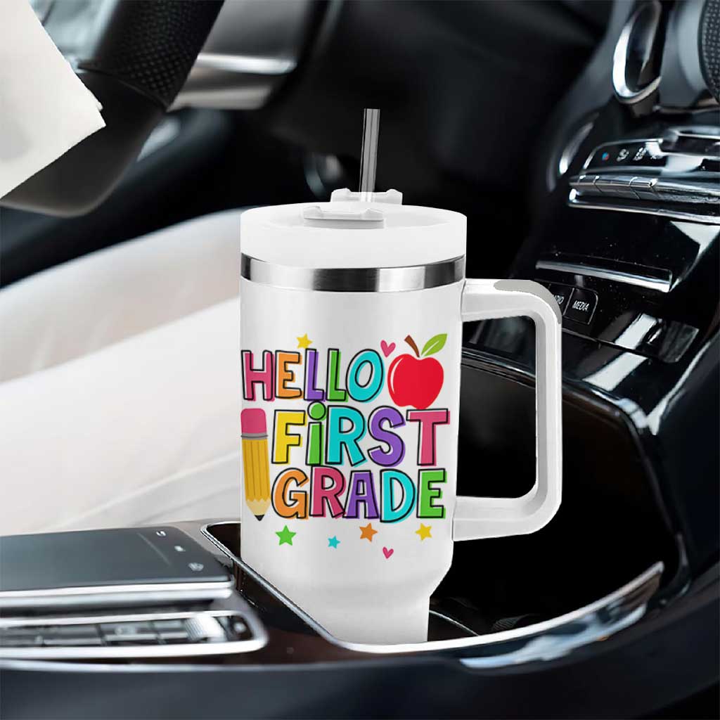 Hello First Grade Teacher Tumbler With Handle Back To School 1st Grade Team - Wonder Print Shop