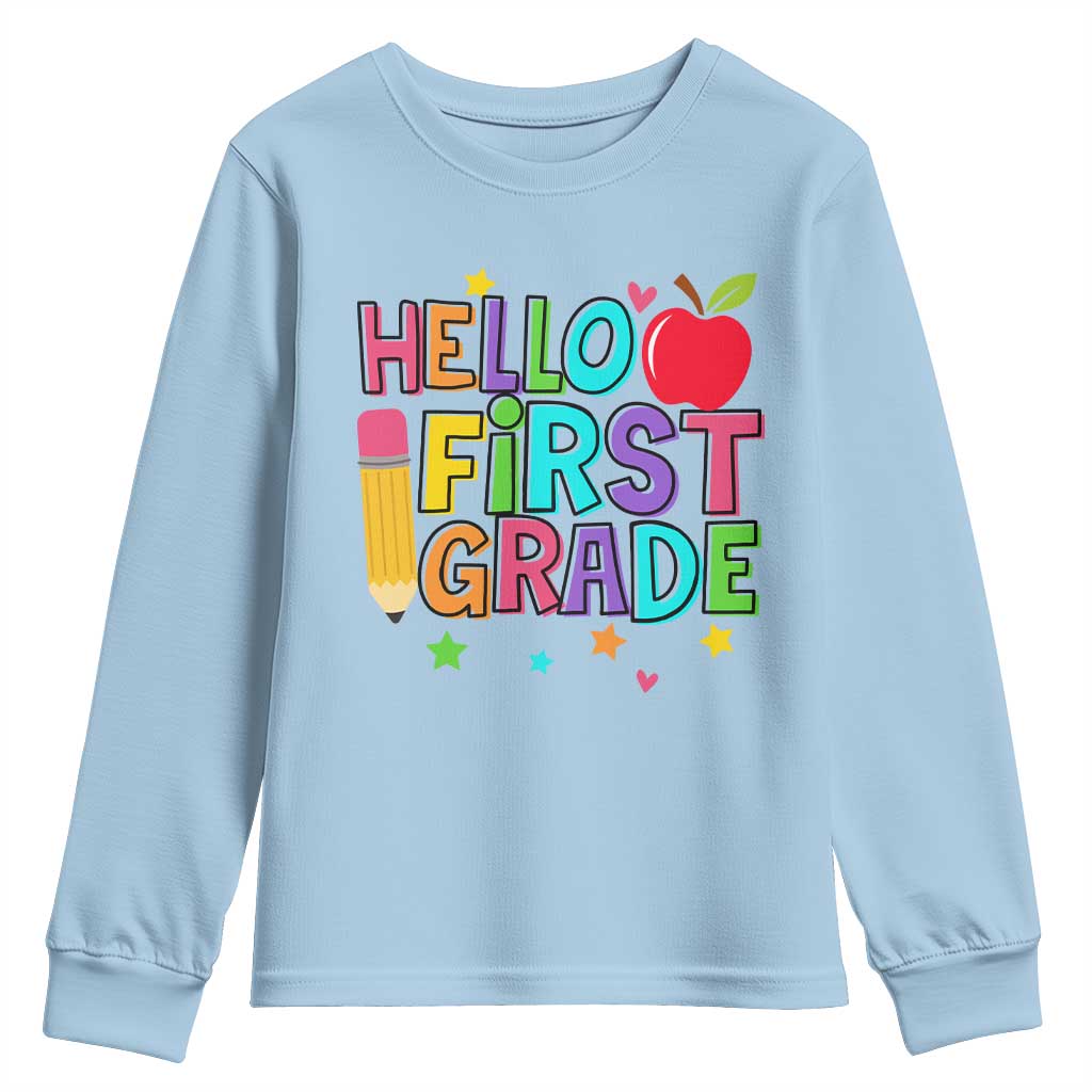 Hello First Grade Teacher Youth Sweatshirt Back To School 1st Grade Team - Wonder Print Shop