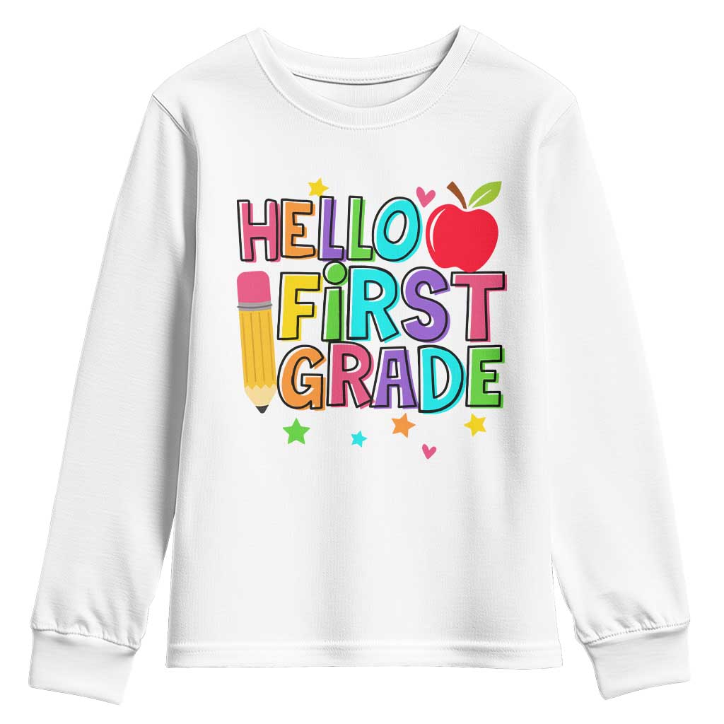 Hello First Grade Teacher Youth Sweatshirt Back To School 1st Grade Team - Wonder Print Shop