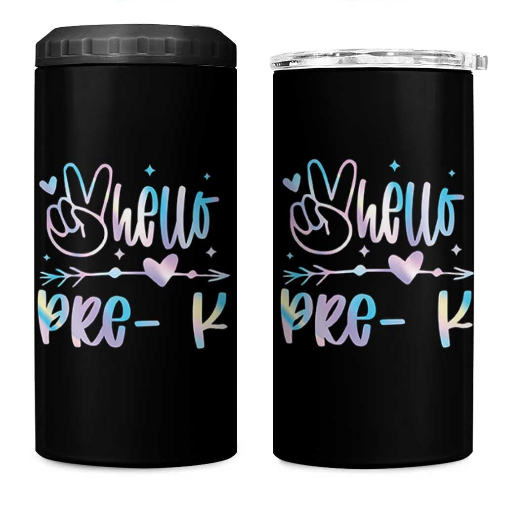 Hello Pre-k 4 in 1 Can Cooler Tumbler Back To School Cute Tie Dye - Wonder Print Shop