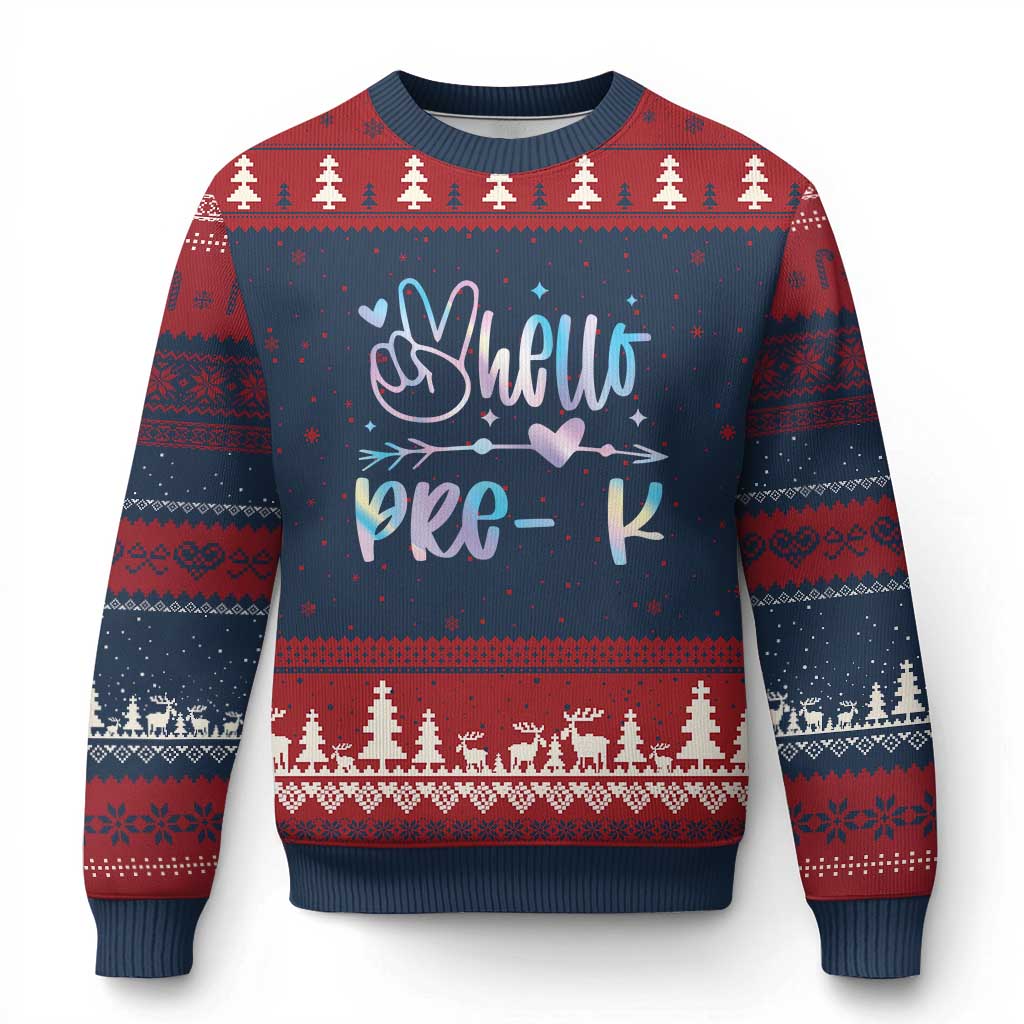 Hello Pre-k Ugly Christmas Sweater Back To School Cute Tie Dye - Wonder Print Shop