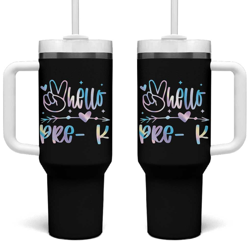 Hello Pre-k Tumbler With Handle Back To School Cute Tie Dye - Wonder Print Shop