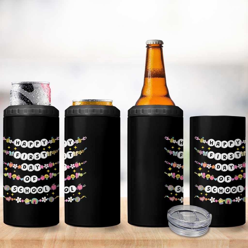 Happy First Day Of School 4 in 1 Can Cooler Tumbler Teacher Kids Back To School Bracelets - Wonder Print Shop