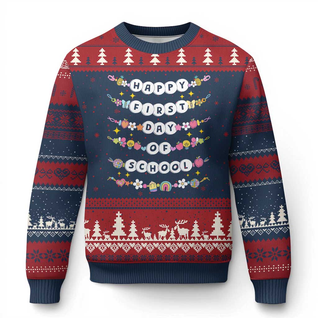 Happy First Day Of School Ugly Christmas Sweater Teacher Kids Back To School Bracelets - Wonder Print Shop