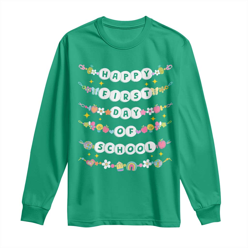 Happy First Day Of School Long Sleeve Shirt Teacher Kids Back To School Bracelets - Wonder Print Shop