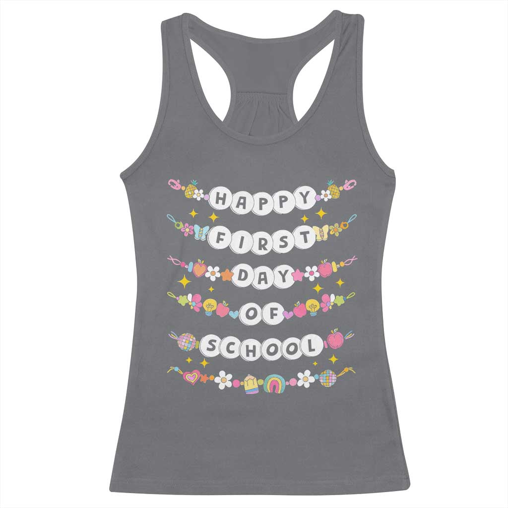 Happy First Day Of School Racerback Tank Top Teacher Kids Back To School Bracelets - Wonder Print Shop