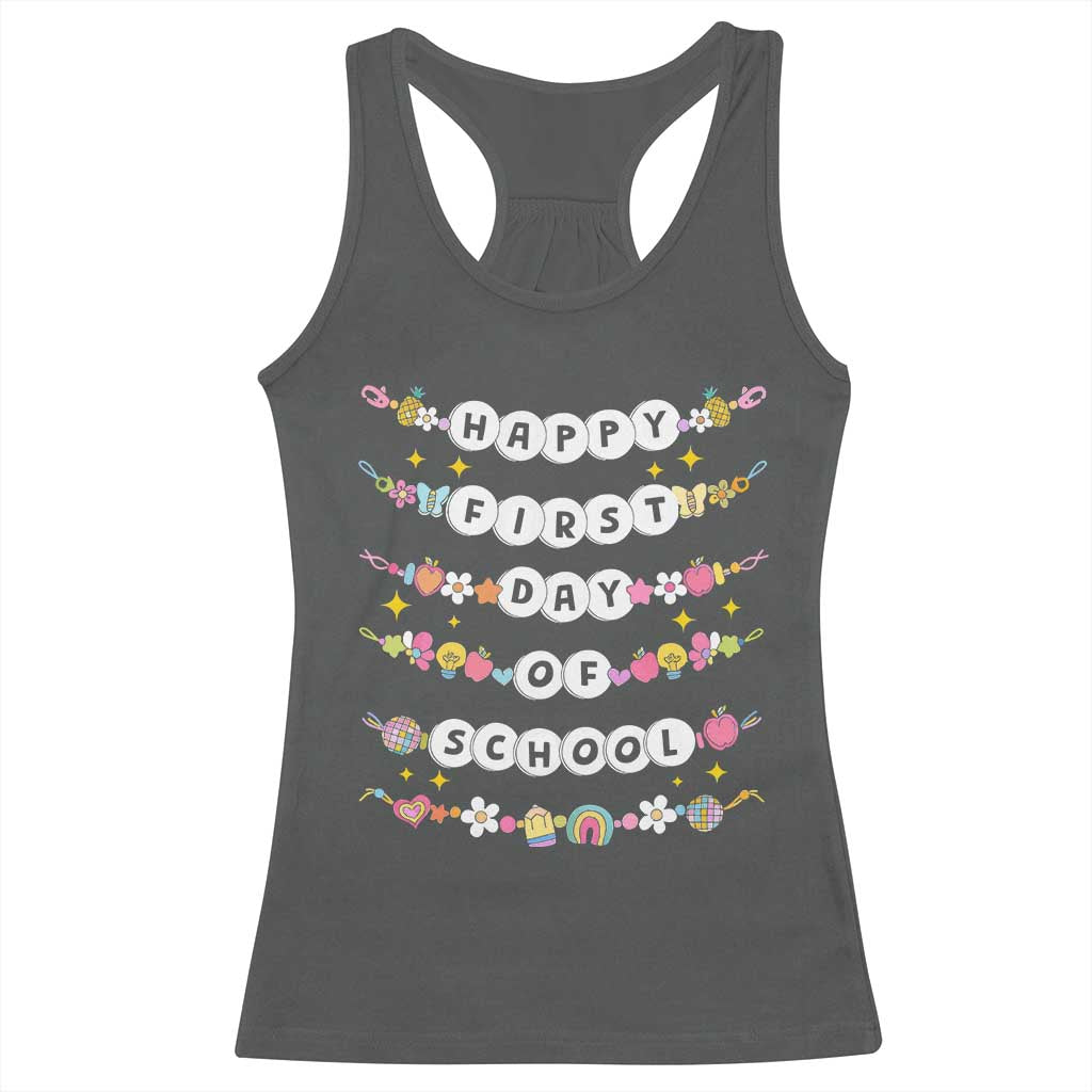 Happy First Day Of School Racerback Tank Top Teacher Kids Back To School Bracelets - Wonder Print Shop