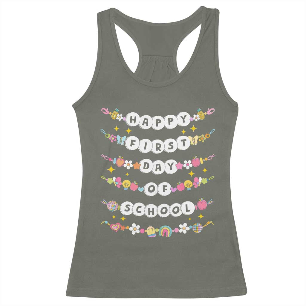 Happy First Day Of School Racerback Tank Top Teacher Kids Back To School Bracelets - Wonder Print Shop