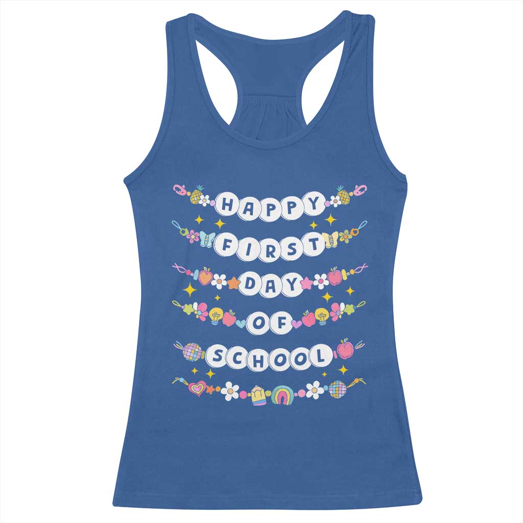 Happy First Day Of School Racerback Tank Top Teacher Kids Back To School Bracelets - Wonder Print Shop