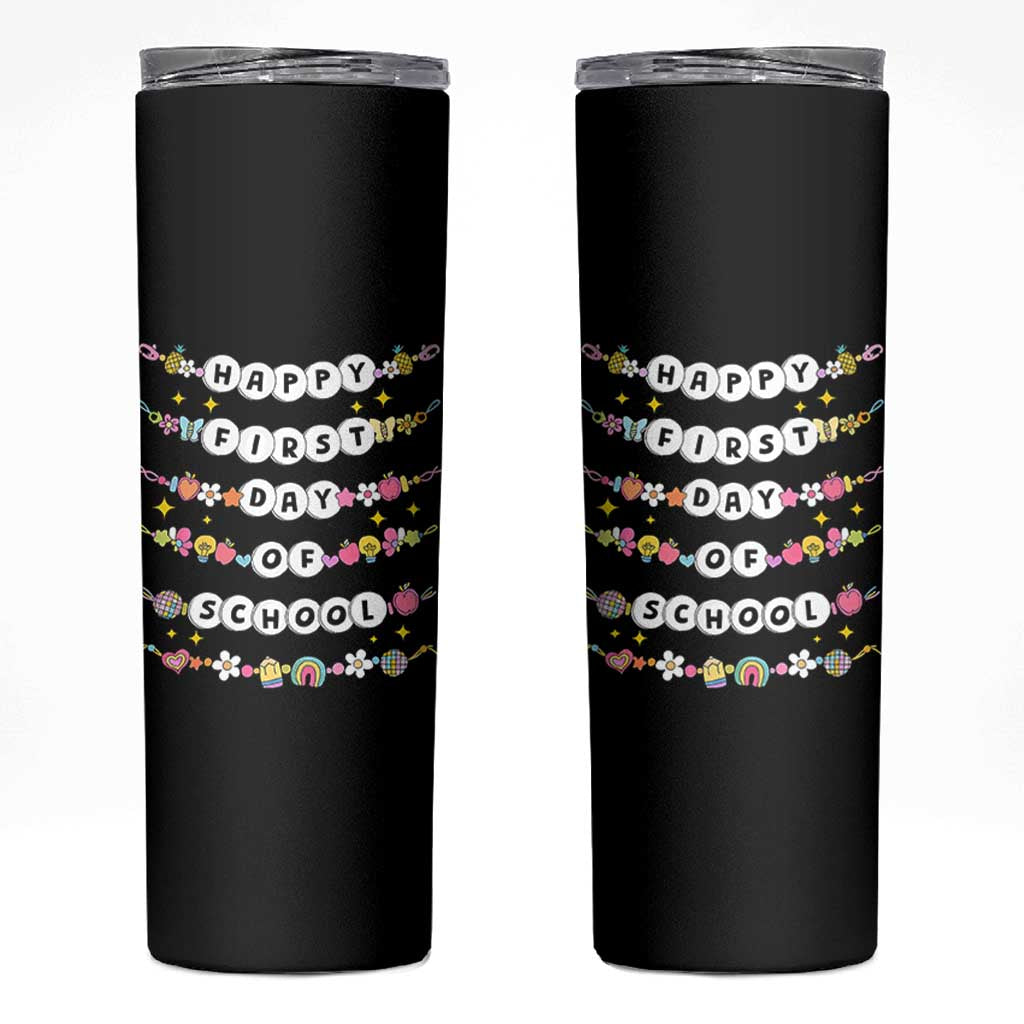 Happy First Day Of School Skinny Tumbler Teacher Kids Back To School Bracelets - Wonder Print Shop