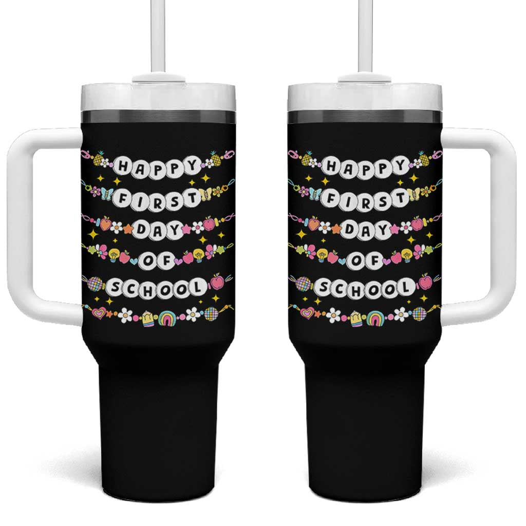 Happy First Day Of School Tumbler With Handle Teacher Kids Back To School Bracelets - Wonder Print Shop