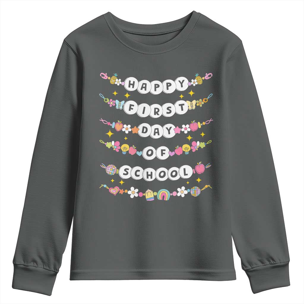 Happy First Day Of School Youth Sweatshirt Teacher Kids Back To School Bracelets - Wonder Print Shop