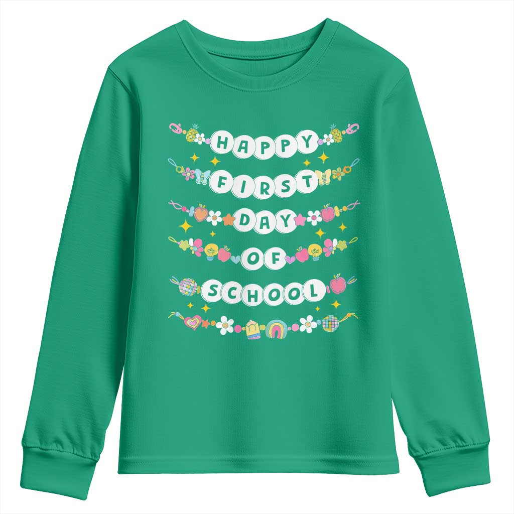 Happy First Day Of School Youth Sweatshirt Teacher Kids Back To School Bracelets - Wonder Print Shop