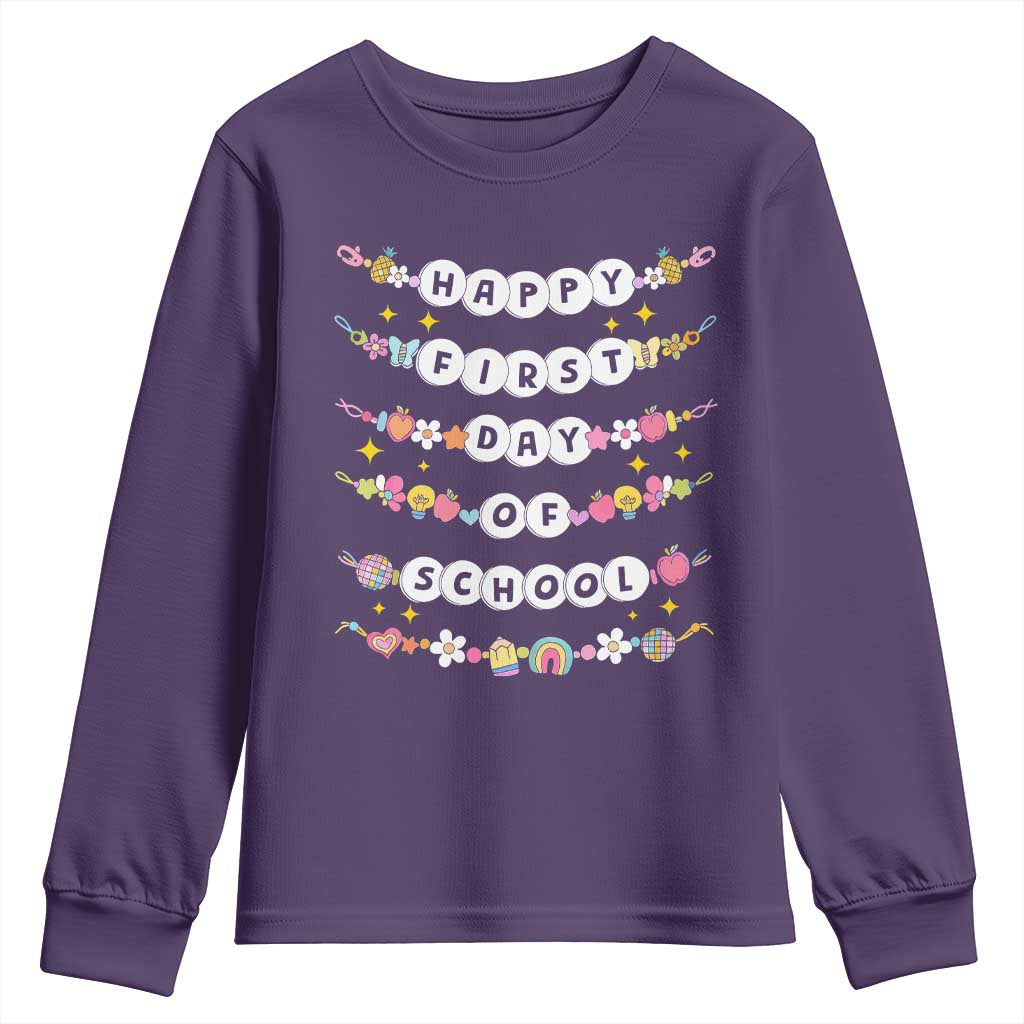 Happy First Day Of School Youth Sweatshirt Teacher Kids Back To School Bracelets - Wonder Print Shop