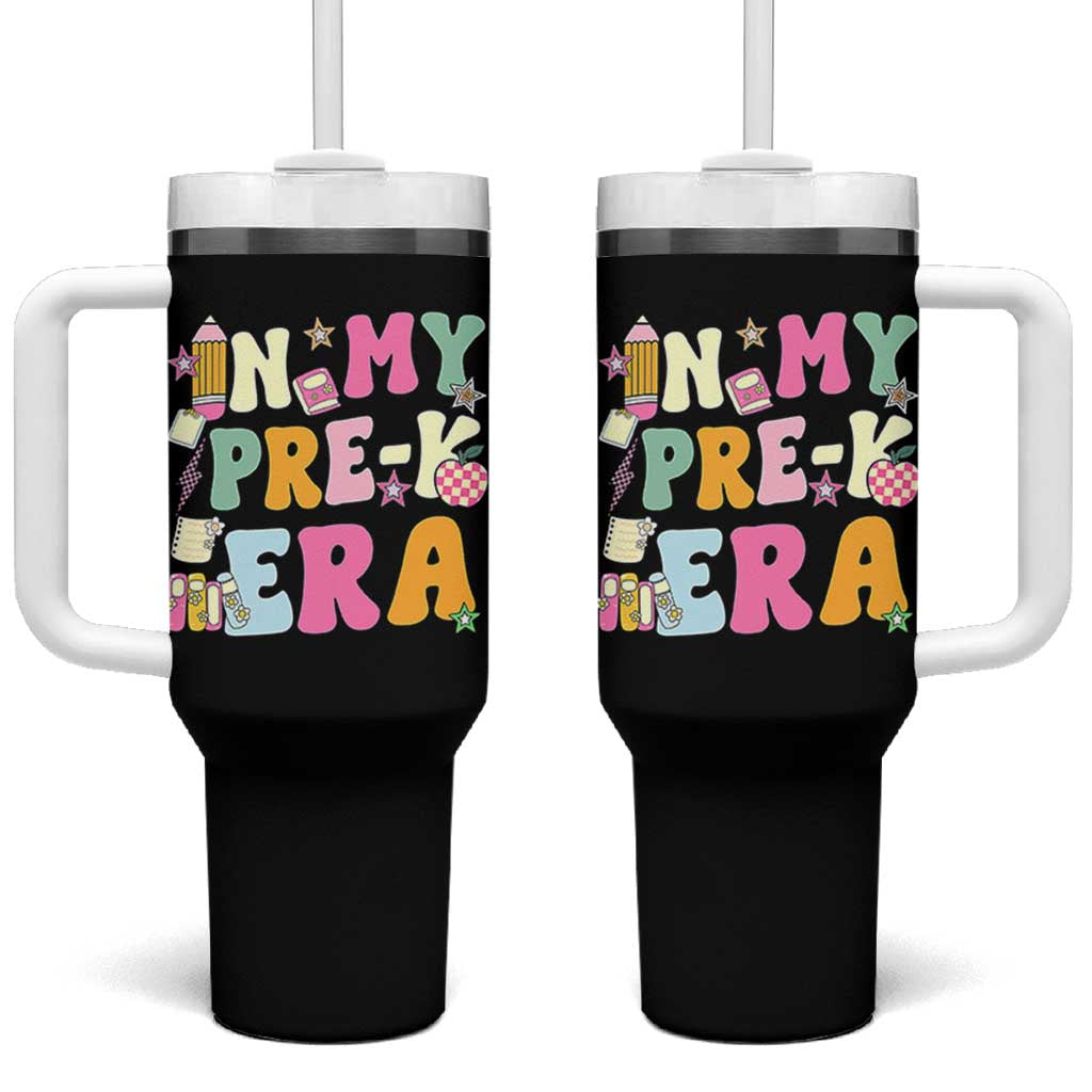 In My Pre-K Era Tumbler With Handle Girl Back To School Cute PreSchool Teacher - Wonder Print Shop