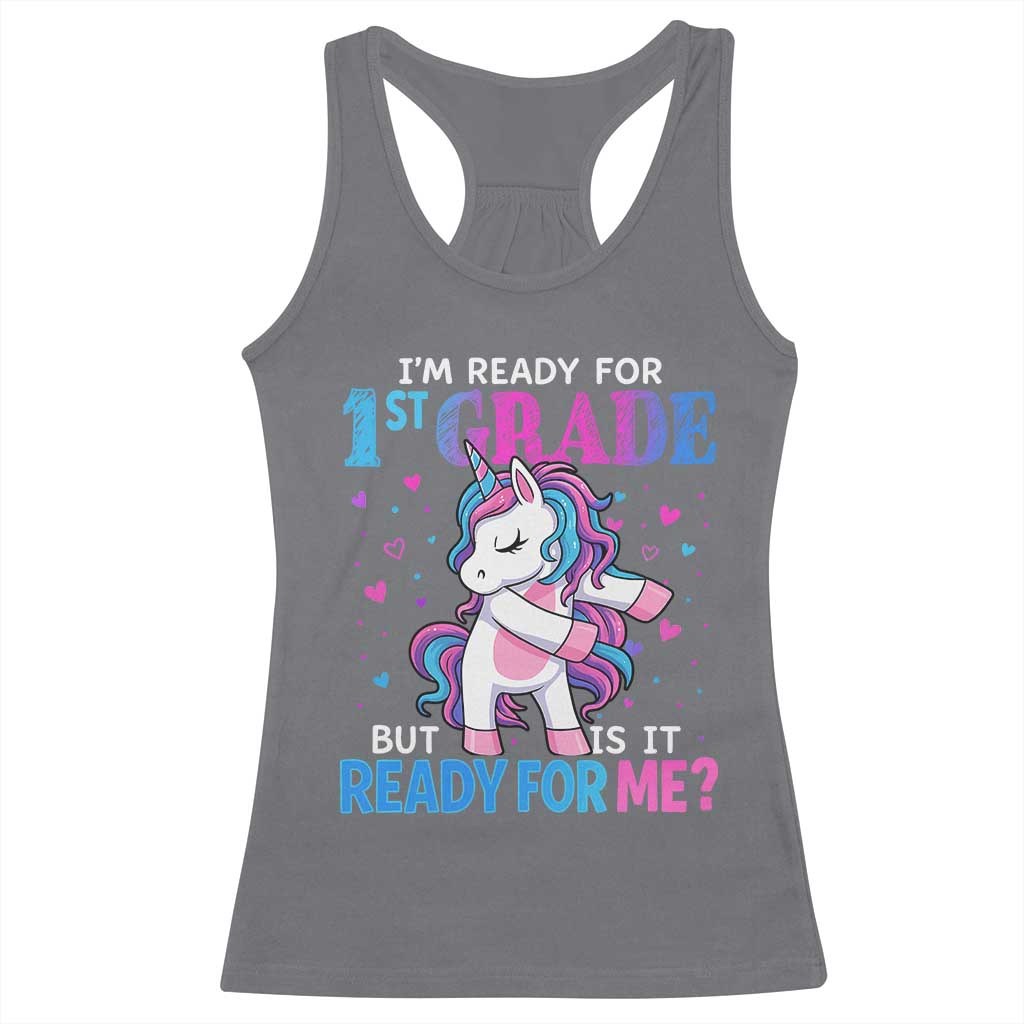 Funny Back To School 1st Grade Racerback Tank Top First Grade Unicorn Girls - Wonder Print Shop